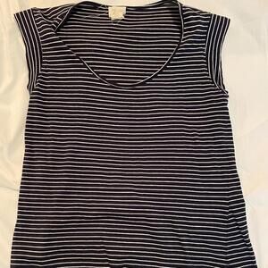 Comfy L 100% Cotton Striped Black & White T-Shirt Cap Sleeves Scoop Neck